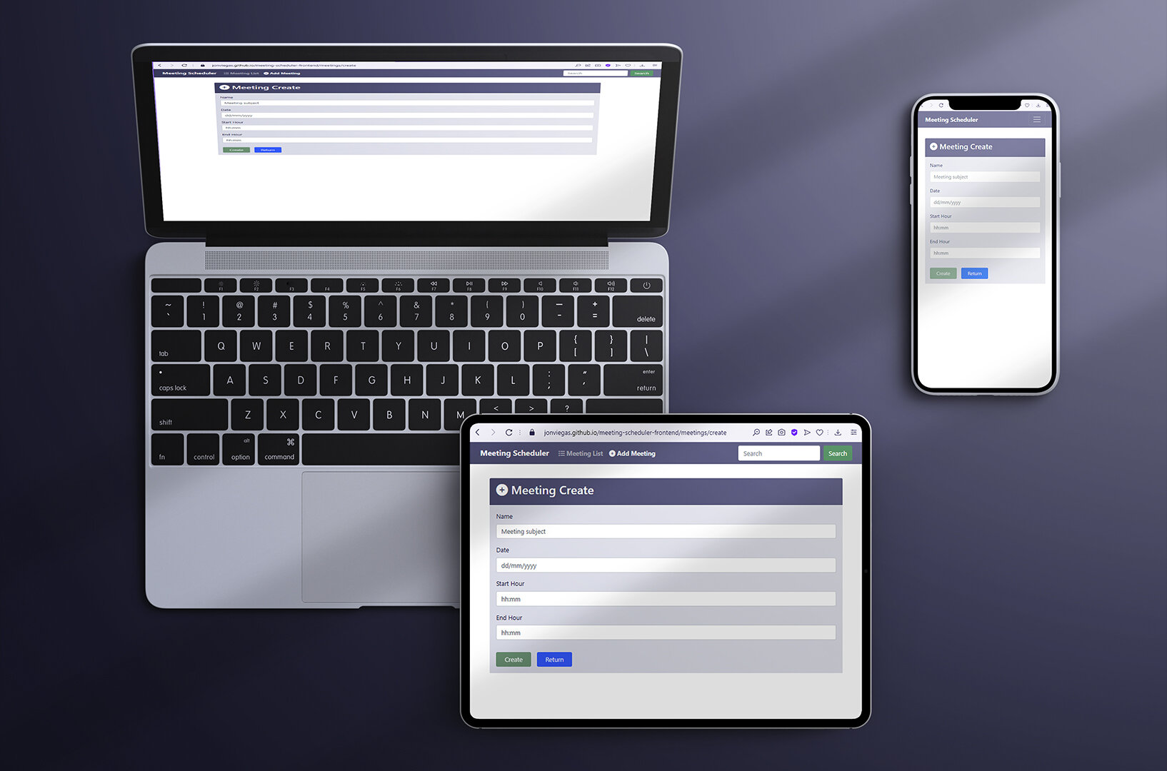 meeting scheduler app running on eletronic devices